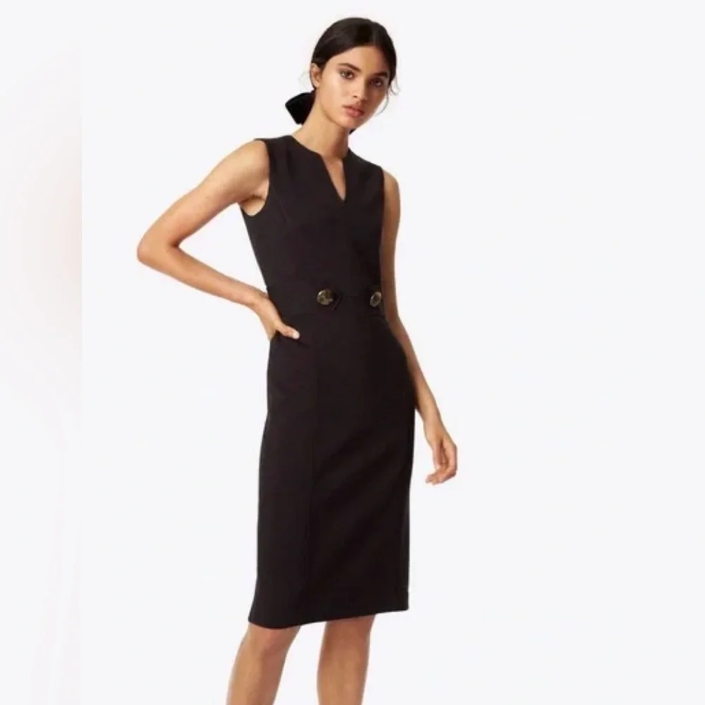 Tory Burch Briana Sleeveless V-Neck Midi Sheath Wool Dress, S/P 🌿